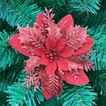 Three-layer red artificial poinsettia flower with sparkling glitter for Christmas tree - Dark Red