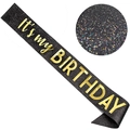 Rose gold birthday girl sash set with glittery crown and elegant fabric shoulder strap - Black It's My Birthday Sash