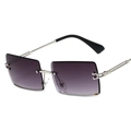 Square rimless sunglasses for women with purple gradient lenses and silver metal frame - Silver Frame Double Grey