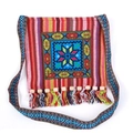 Detailed embroidery on ethnic style crossbody bag with colorful tassels and wood beads - Red Octagon Flower
