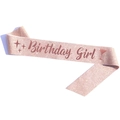 Rose gold glitter fabric Birthday Girl sash with elegant stars and wine glass design - Rose Gold Birthday Girl Sash (Glass Style)