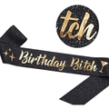Sparkling black party sash with gold Birthday Bitch text and glitter texture - Black Birthday Bitch Sash