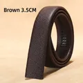 Litchi pattern dark brown cowhide leather belt strap with auto buckle track 3.5cm width - 3.5cm Brown Scratch Resistant Leather