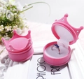 Pink velvet crown jewelry box for rings and earrings featuring elegant plush finish - Peach Pink Crown