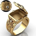 Bague boîte ouvrante punk hip hop pour homme plaquée or 18 carats avec zircon blanc - US 9 / Doré