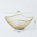 Panier à fruits doré en fil de fer avec bords ondulés de 27 cm x 11,5 cm pour rangement - Style Feuille de Lotus - Haut / Doré