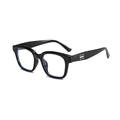 Classic black square frame sunglasses with silver metal logo and blue tinted lenses - Black Frame