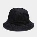 Close-up of black washed denim bucket hat featuring detailed multi-row brim stitching - M (56-58cm) / Black