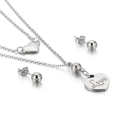 Polished silver heart pendant necklace and ball earring set with Love engraving - Silver (KS135771-Z)