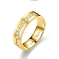 Polierter Titanstahlring für Paare mit Kristallreihe und I Love You Gravur auf der Innenseite - US 5 / Gold Mit Zirkonia