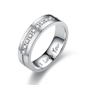 Silver titanium steel couple ring with round gemstones and I Love You engraving - US 6 / Silver With Cubic Zirconia