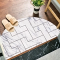 Semi-circular white marble pattern door mat with grey geometric lines and non-slip backing - Nordic Minimalist 02
