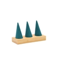 Three-tier green microfiber cone ring display holder with natural bamboo wooden base - Green 3-Finger