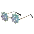 Frameless snowflake sunglasses with blue-purple gradient lenses and gold metal frames - Gold Frame Green Mirror