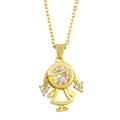 Golden snake bone chain necklace featuring a cute cartoon girl pendant with clear crystals - Girls