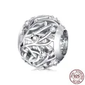 Vintage s925 sterling silver hollow vine bead with clear cubic zirconia stones - Hollow Leaves (BSC256)