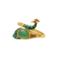 Peacock gold open ring with green gemstone and colorful enamel accents in retro style - One Size / Gold