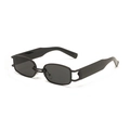 Irregular black vintage sunglasses with unique hollow chain bridge and glossy finish - Black Frame Black Grey Lens