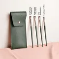 Détail du set de 4 pinceaux à paupières avec une pochette portable en cuir PU vert foncé - 4 Brushes + Bag (Green Cloud)