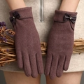 Plum purple warm winter gloves with elegant leather bow detail and soft thermal fabric - Purple