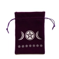 Purple velvet tarot card pouch with silver pentagram and triple moon goddess design - Triple Moon/Purple