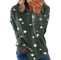 Detailed close-up of dark green hoodie with white star prints and matching drawstrings - S / Tops / Army Green