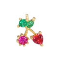 DIY cherry pendant charm with red heart zircon and green leaf crystals in gold finish - Red & Green Cherry