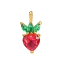 DIY strawberry pendant charm with red heart zircon and green leaf crystals in gold finish - Red Strawberry