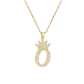 Close-up of gold-plated crown letter O pendant necklace with sparkling zircon micro-paving - Crown Letter O(O)