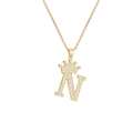 Macro detail of gold-plated crown letter N pendant with micro-pave cubic zirconia crystals - Crown Letter N(N)