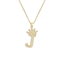 Close-up of gold crown necklace with letter J pendant and micro-set zircon stones - Crown Letter J(J)