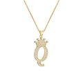Close-up of gold plated crown letter Q pendant with shimmering micro-set zircons - Crown Letter Q(Q)