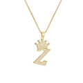 Detailed view of gold plated crown letter Z pendant necklace with sparkling zircons - Crown Letter Z(Z)