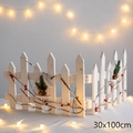 White wooden Christmas fence with pine cones and red berries decoration, 30x100cm size - White Decorative Fence (30x100cm)