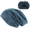 Adjustable blue space dye slouchy beanie hat with grey satin lining and elastic strap - Lake Blue