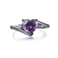 Anillo de metal pulido con circón morado en forma de corazón y diseño de banda fluido - US 8 / Oro Negro Piedra Púrpura