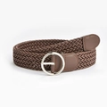 Ceinture tressée marron en corde cirée avec boucle ronde argentée pour jeans femme - café