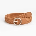 Ceinture tressée marron en corde cirée avec boucle ronde argentée pour femmes - Camel