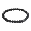 6mm matte and polished black stone beaded bracelet for men with silver metal accents - Style 1# Matte And Polished Black Stone