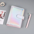 Pink laser rainbow macaron binder notebook with magnetic strap and colorful holographic cover - A6 No Inner Pages / Holographic Silver