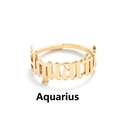 Macro shot of gold Aquarius zodiac ring featuring elegant cursive lettering design - Aquarius / Gold
