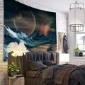 Arazzo 3D con paesaggio planetario montagne e aurora per decorazione di interni - 150x130cm / Stile 4