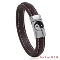 Bracciale intrecciato in pelle marrone scuro da uomo con chiusura Yin-Yang, 22,5 cm - 22.5CM / Marrone Scuro