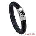 Bracciale da uomo 20,5cm in pelle nera intrecciata con chiusura magnetica Yin Yang - 20.5CM / Nero