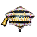 Doctoral graduation cap shape foil balloon with stripes and golden Congrats Grad text - Striped Colorful Dots Graduation Hat
