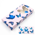 Pink cardboard eyelash box with blue butterfly pattern and window for false lashes - Rectangular Box No. 234 Pink Base Blue Butterfly