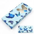 Light blue rectangular eyelash box with butterfly patterns and window cutout - Rectangular Box No. 235 Blue Base Blue Butterfly