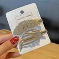 Golden feather and angel wing hair clips with sparkling white rhinestones on card - 2pcs Rhinestone Set-D Style