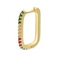 Vista macro dettagliata dei cerchi rettangolari dorati con cristalli pavé multicolore - Oro con zircone multicolore