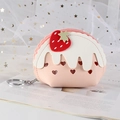 Cute pink strawberry cake mini coin purse with heart cutouts and silver keychain - Pink